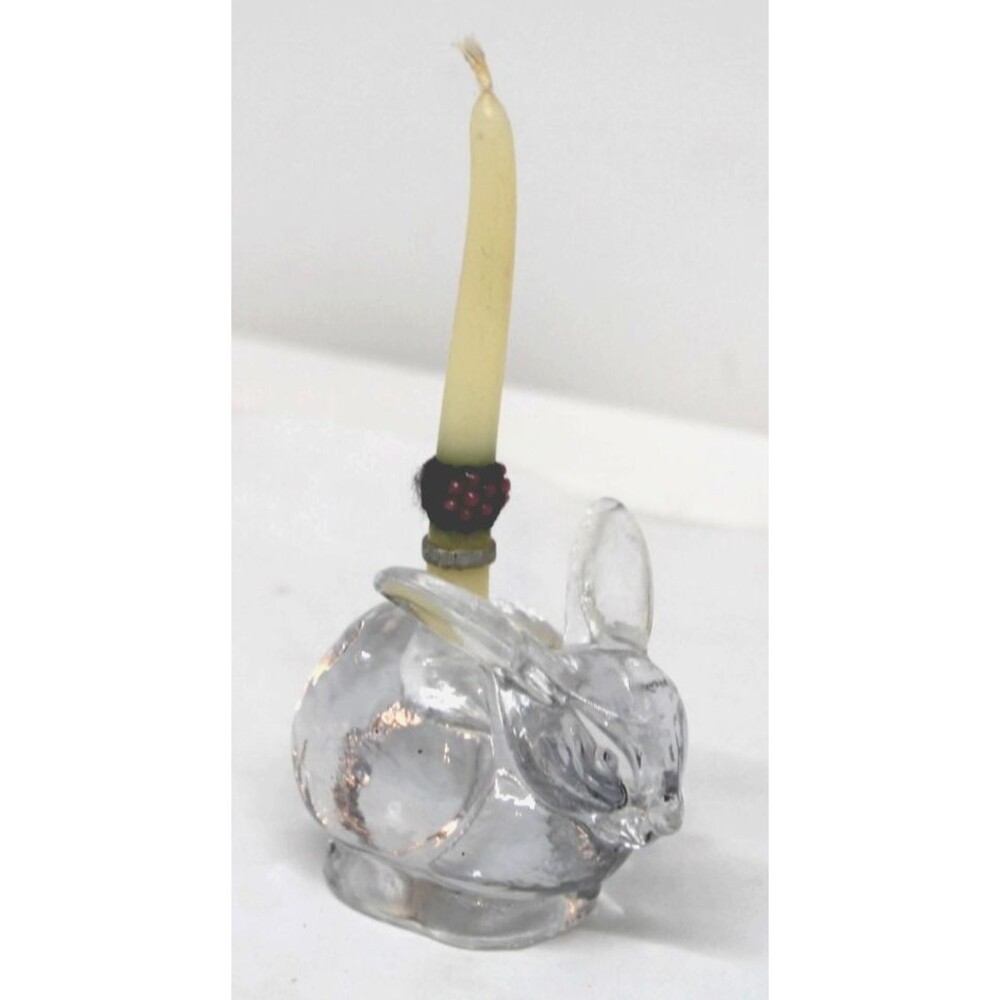 Vintage Biedermann Miniature Cute Bunny/Rabbit Candle Holder Clear Glass Taiwan